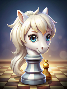 el caballo de ajedrez blanco, estilo chibi, de perfil