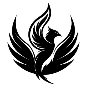 phoenix bird silhoutte logo, clean simple lines, black and white