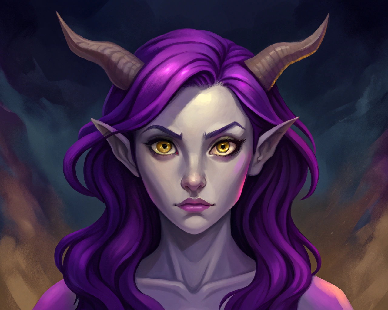 succubus with purple hair, sad look - Recraft