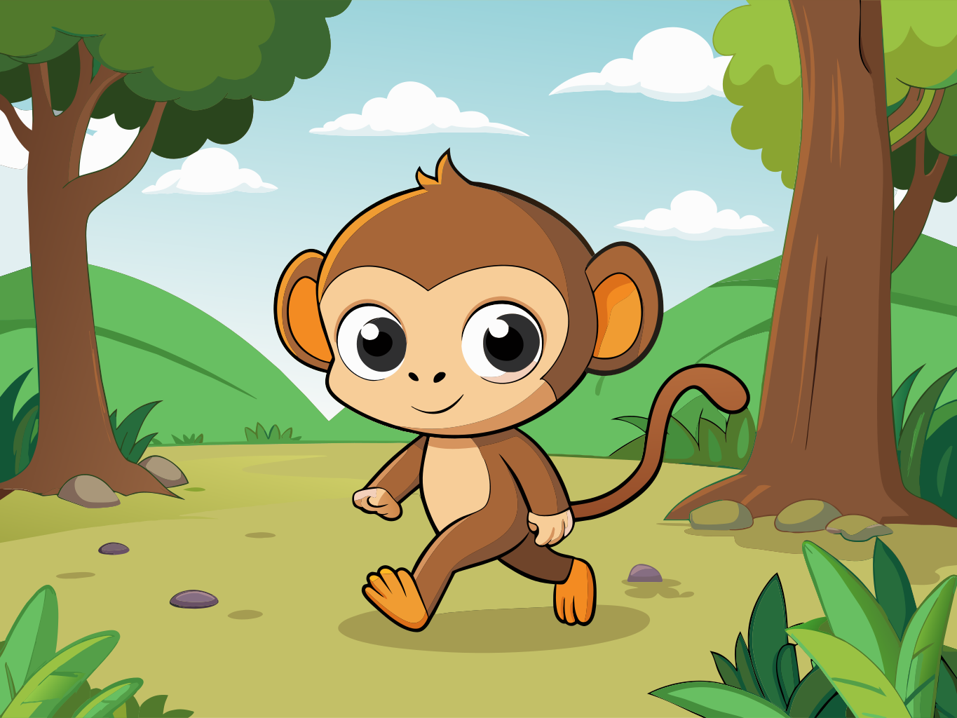 Little monkey Walking with my back into the forest