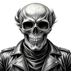 motorcycle biker skull tattoo design - perfect realistic art - high-definition - grey and black - white background 