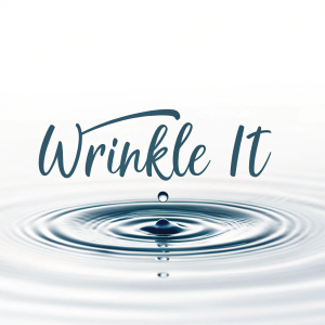 Modern logo design for 'Wrinkle It'. Features abstract water ripple effect combined with flowing script text 'Wrinkle It'