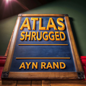 Book cover of 'Atlas Shrugged' by Ayn Rand. Bright yellow text on dark green background.