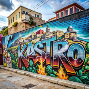 Front wall text underground grafitti art "Kastro"