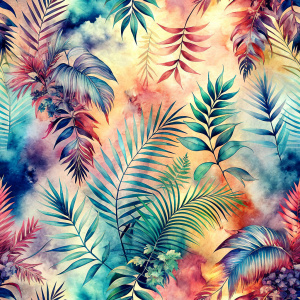 Pattern Seamless, Vintage Old, Soft Colors, abstract Tie Dye, Rainbow, Tropical Leaves Plants