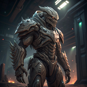 Digital 3D render of Grunt Armor from Halo 5: Guardians. An imposing, alien-like figure with multiple appendages and a mix of organic and mechanical elements.
