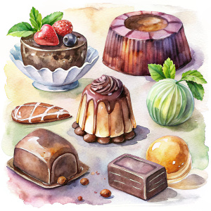 Chocolate Dessert Clipart, Chocolate Pudding Clipart, Printable Watercolor Dessert Clip Art Bundle, High Quality
