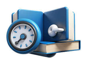 speed reading: book & clock, abstract, white bg