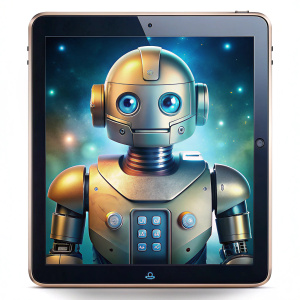 ipad  tematica robot mirando al frente frente 