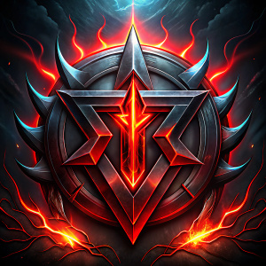 demon's trident with the colors Red and Black for a DJ called "TR" that combines the letters T and R, includes demon's horns and wings in the middle of a hexagon