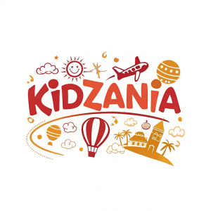 Creative branding for KidZania. Playful design with bold red and orange hues, featuring the name 'KidZania' in a dynamic font.