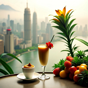 HONG KONG, building, cocktail, cafe, sea view, sea side, garden, plant, hot coffee, VANILLA, mango, tomato, pineapple, spring,
