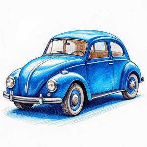 vintage blue car illustration vector line art