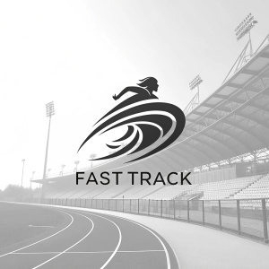The Fast Track logo featuring an abstract design in black and white. Text 'Fast Track' in sleek, modern font.