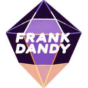 Modern sleek logo for Frank Dandy featuring a minimalist geometric font. Centered against stark black background, the bold white typography dominates the image. Sharp angles and sleek design elements highlight the brand name prominently.