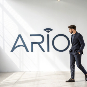 The official ARIO logo, featuring sleek and modern typography in a dark shade against a bright, uncluttered white backdrop.