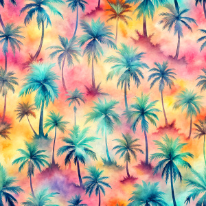 Pattern Seamless, Vintage Old, Soft Colors, abstract Tie Dye, Rainbow, Palms Tree Beach