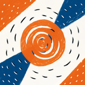 Logo design for the brand 'XYZ'. Simple yet striking, featuring a swirling vortex of vivid colors and textures. The palette is bold and vibrant.