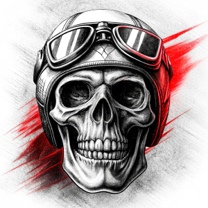 motorcycle biker skull tattoo design - perfect realistic art - high-definition - grey and black - white background 