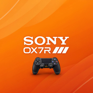 Sony's gaming console logo for PS7. The sleek design features 'SONY' in bold, sans-serif font, alongside 'OX7r III'. Set against a vibrant orange backdrop with white text, creating a striking and modern look.