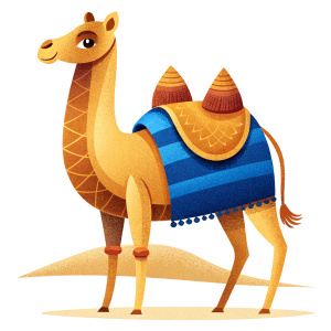 Camel with arabic dress, white background