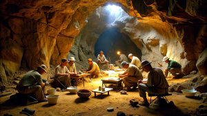 archaeologists research in a cave