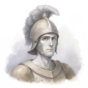 Patroclo vistiendo la armadura de Aquiles, listo para luchar a la guerra de Troya