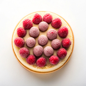 cheesecake raspberry, Overhead Camera Angle, white background