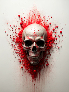abstract expression black and red ink splatter line drawing Overlay of human skull Arrange the composition on a white background. Doesn't overflow the artboard