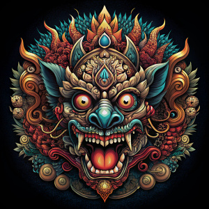 Horror barong bali, fantasy, black background.