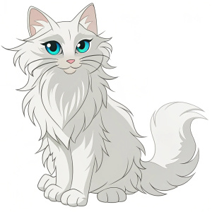 milky white cat with turquoise eyes color and long hair