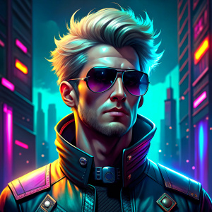 dark cyberpunk from Azerbaijan with glasses and blonde hair a man