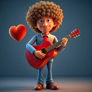 a full-length curly-haired guy with a guitar