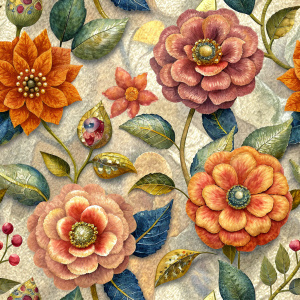 Sequined Autumn Patch flowers, Seamless Pattern