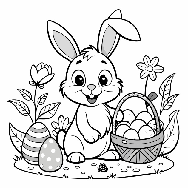 Easter Bunny Hiding Eggs coloring page Recraft