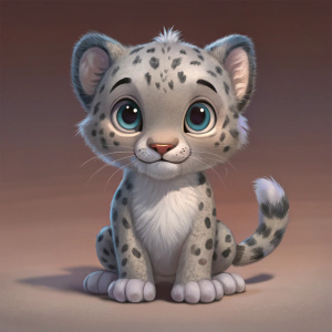 a little cute funny baby snow leopard is learning English with friends