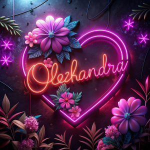 Neon herzen und flowers magaritten 
 in pink mit Name  Oleksandra 