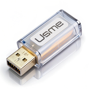 USB flash memory stick, transparent PN  on white background