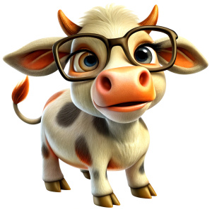 cute cow with black glasses