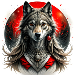 Nordic Godness Ylva She-Wolf - perfect realistic art, high-definition grey and black, white background tattoo design