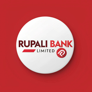 Modern banking logo for Rupali Bank Limited. Vibrant red and white design, featuring bold text and unique symbol.