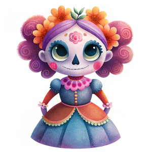 cute La Calavera de la Catrina, watercolor, , white background, illustration, full body