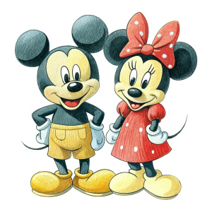 Mickey mouse and minnie mouse, cartoon, cute image, high quality, transparent background 