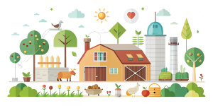 Flat design farm, animal farm, barn, plant , infographics , white background