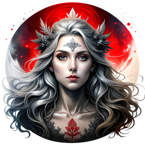 Saga, The Seer - Nordic Goddess of Sagas & Myths perfect realistic art, high-definition grey and black, white background tattoo design