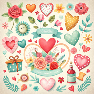 Valentine`s Day set - labels, emblems and other elements. Vector illustration.