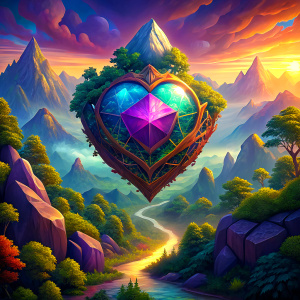 divine shining heart of the forest mountains artifact with precious stones