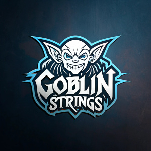 ****logo in 2D minimalist grafiti , "goblin strings" whit spintop and goblin