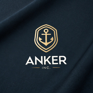 Logo for Anker Inc., featuring sleek and modern emblem. Dark background, brand name and tagline underneath.