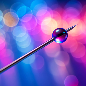 a futuristic needle. Use colours such as soft pink, purple, and dark blue 